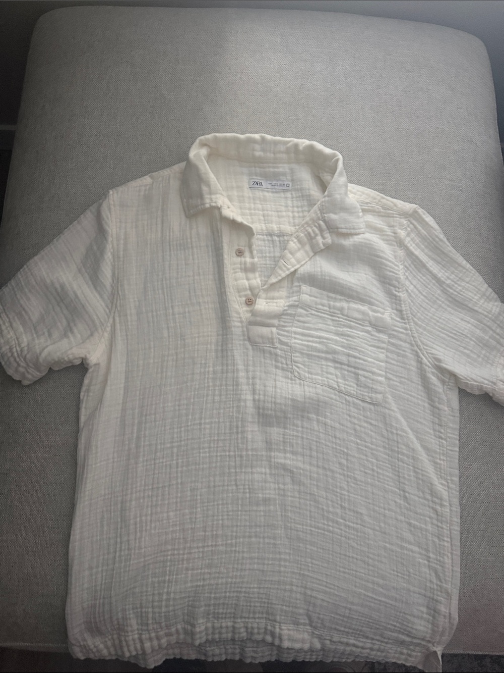 Zara Men’s Off-White Gauze Short-Sleeve Polo